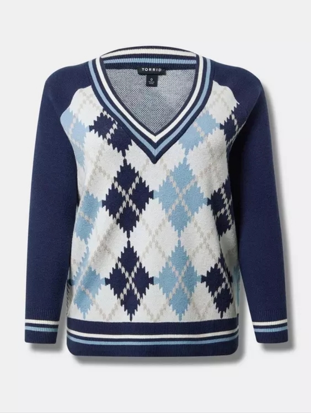 PLUS SIZE. 2. TORRID Navy and Light Blue Argyle V-Neck Sweater